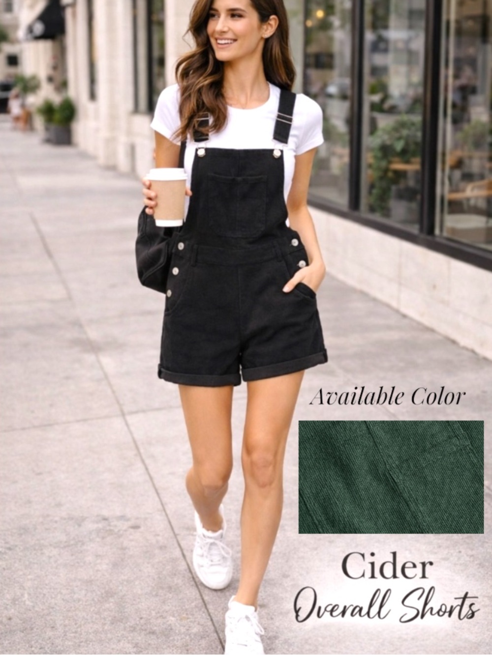 CIDER Dark Green Overalls Short Corduroy Style - Size M